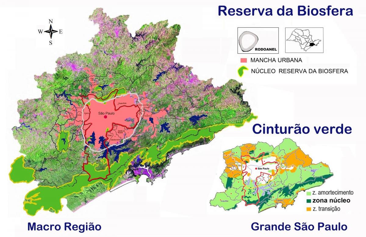 Žemėlapis biosferos rezervato žalia juosta São Paulo