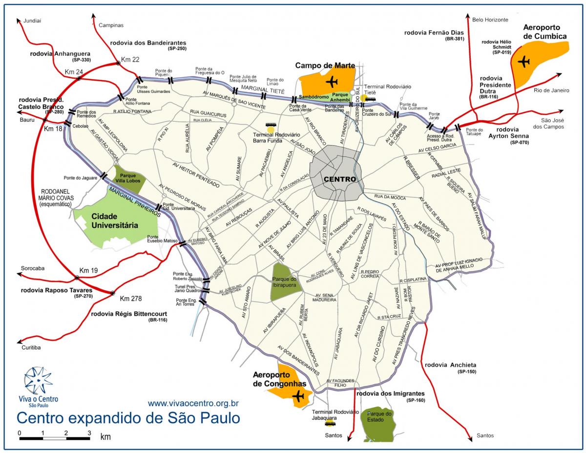 Žemėlapis didelių centras São Paulo