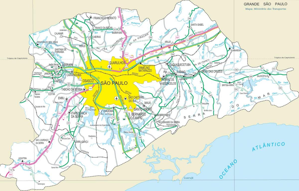 Žemėlapis greitkelių pakraščiuose São Paulo