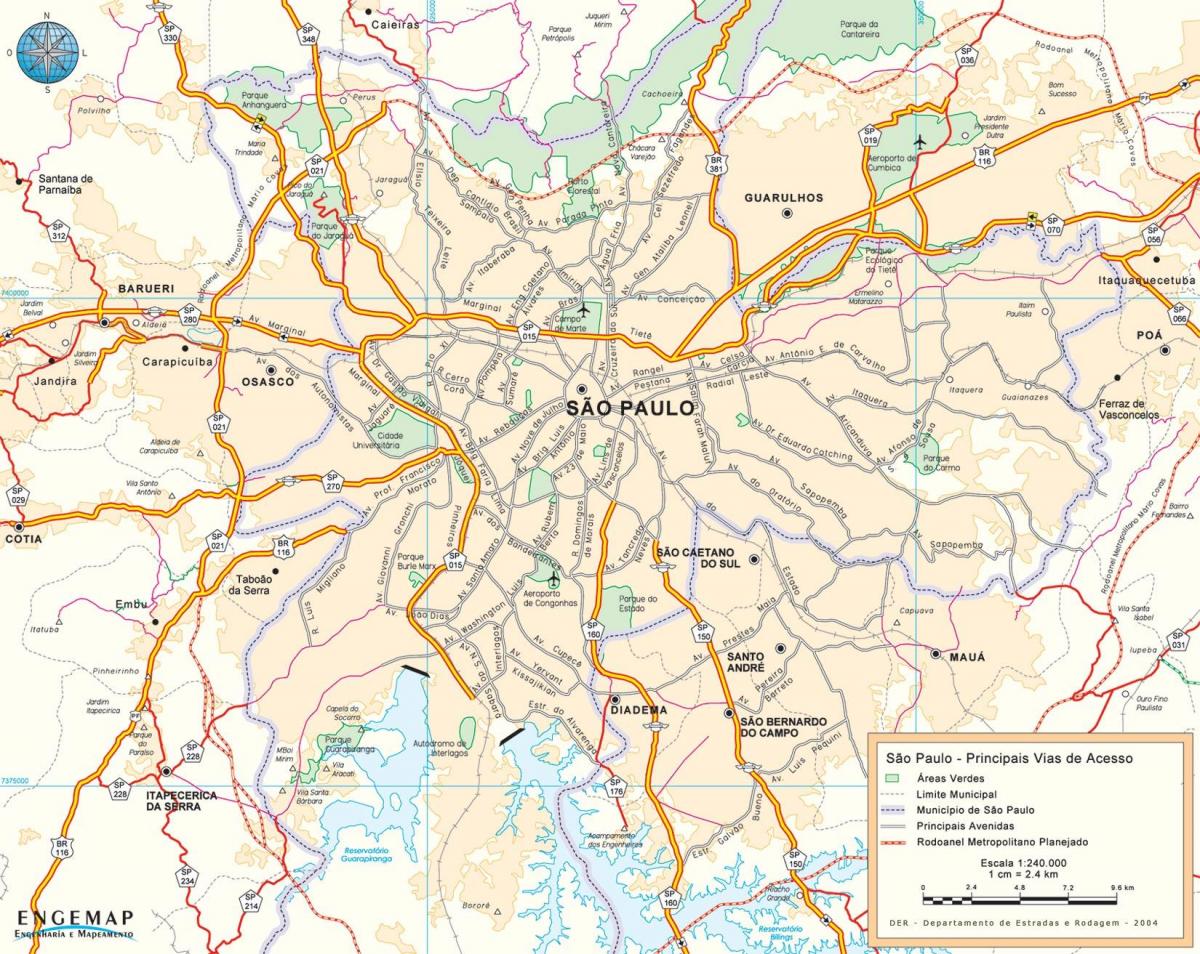 Žemėlapis privažiavimo keliai São Paulo