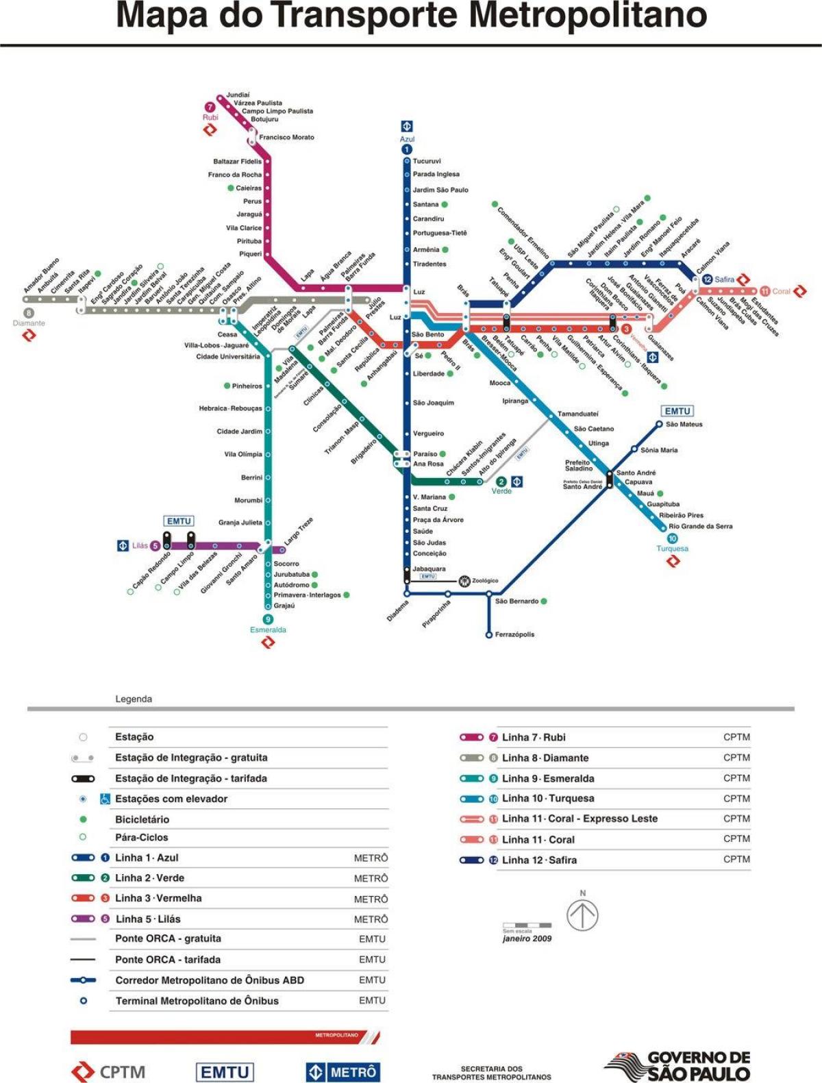Žemėlapis San Paulo CPTM transporto