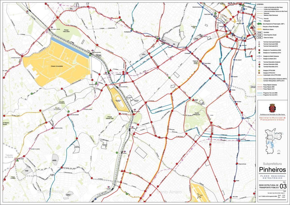 Žemėlapis San Paulo Pinheiros - Viešasis transportas