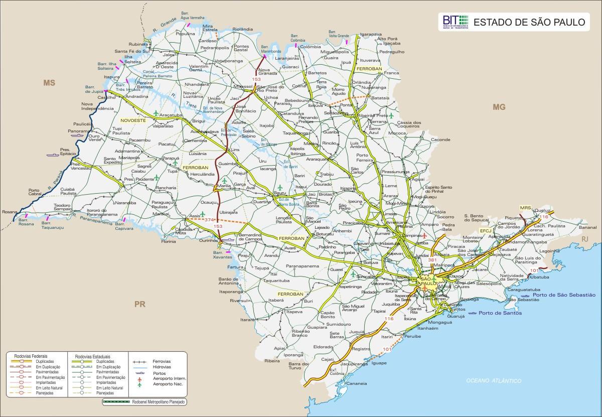 Žemėlapis San Paulo valstijos greitkelių