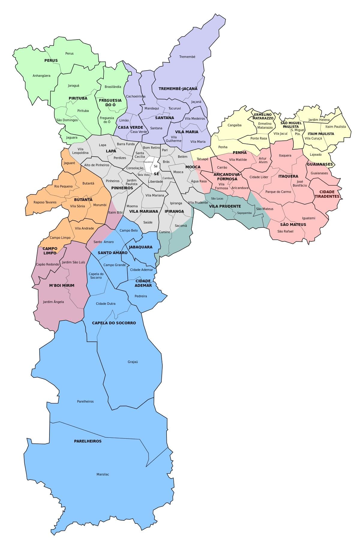 Žemėlapis administracinės zonos São Paulo