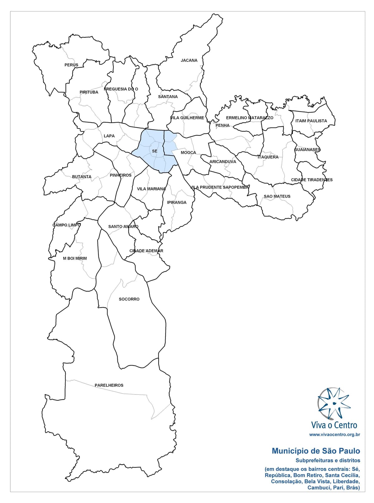 Žemėlapis Centrinės zonos São Paulo