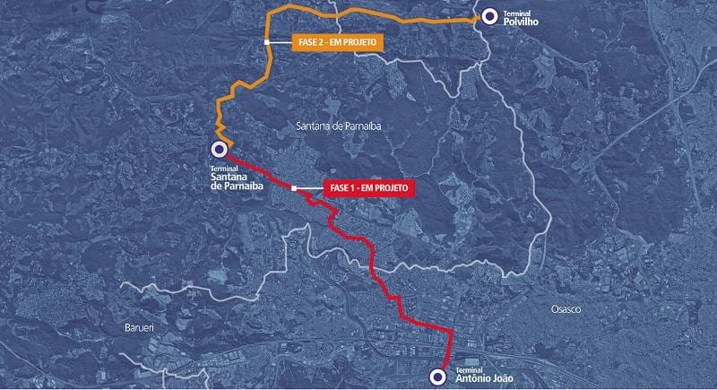 Žemėlapis corredor BRT metropolitano Alphaville-Cajamar