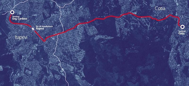 Žemėlapis corredor BRT metropolitano Itapevi-Cotia