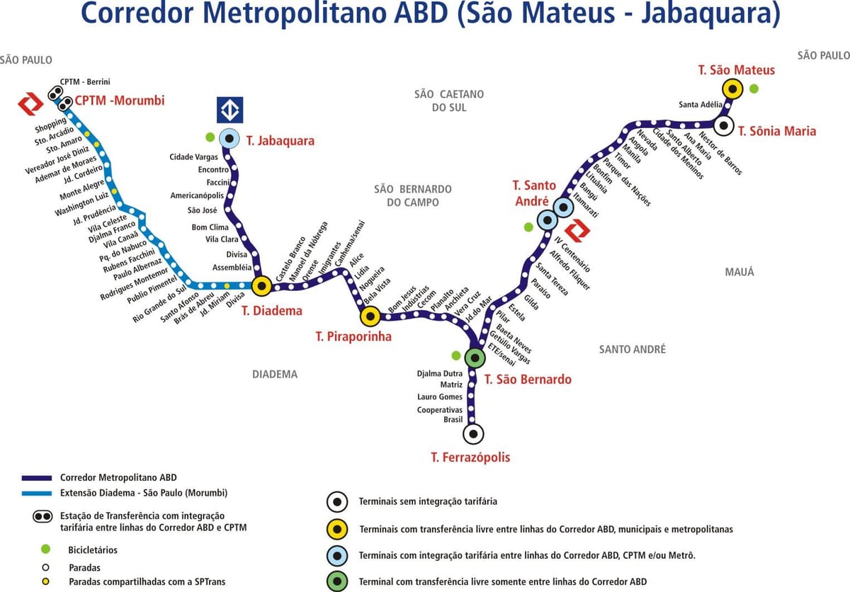 Žemėlapis corredor metropolitano ABD