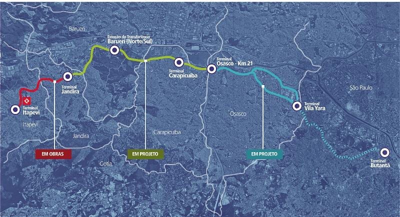 Žemėlapis corredor metropolitano Itapevi