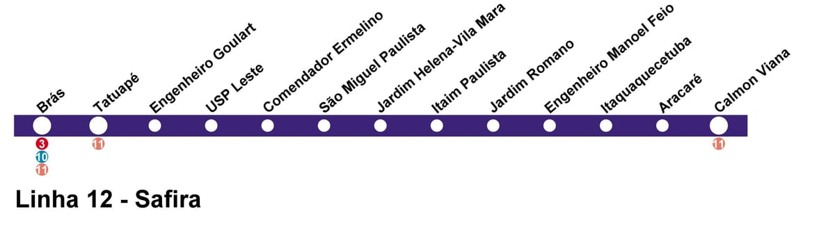 Žemėlapis CPTM San Paulas - Line, 12 - Safyras