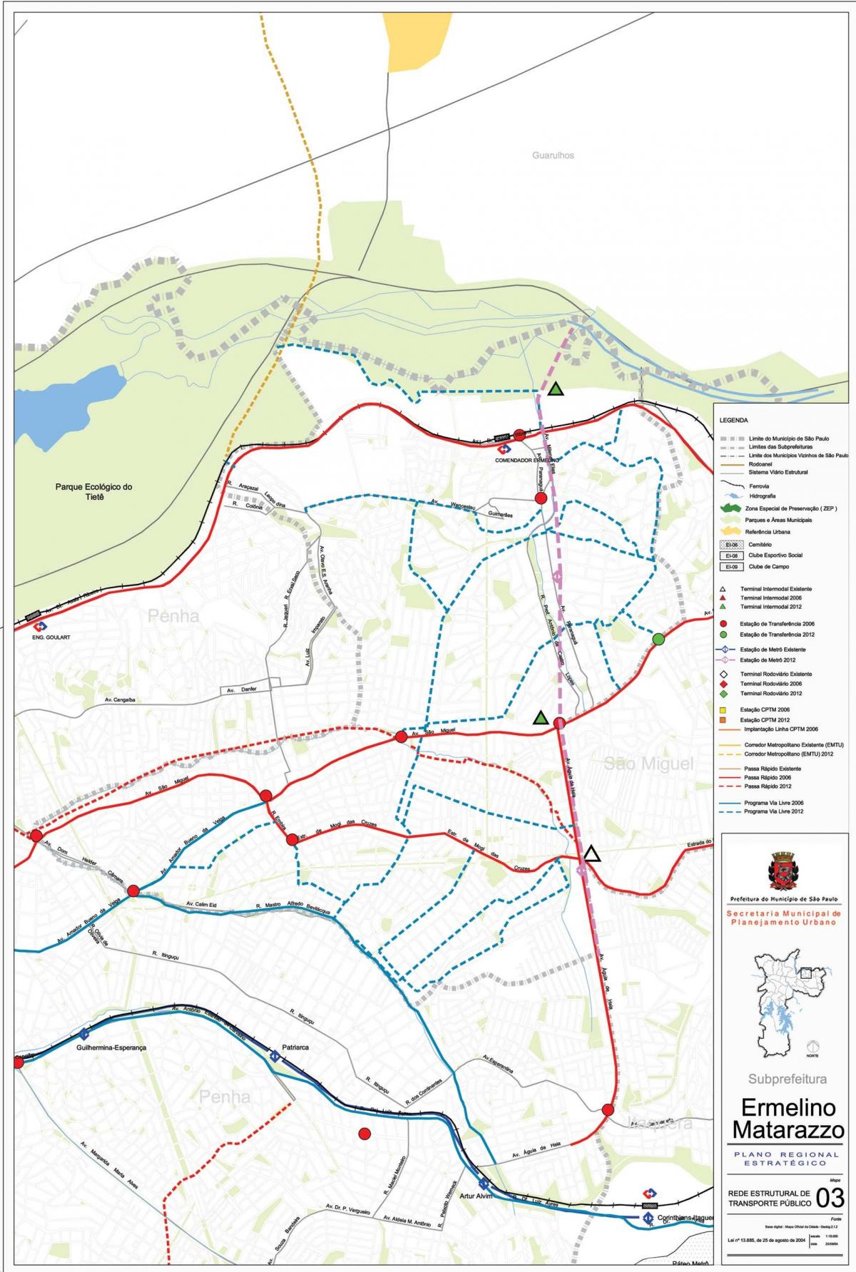 Žemėlapis Ermelino Matarazzo San Paulas - Viešasis transportas