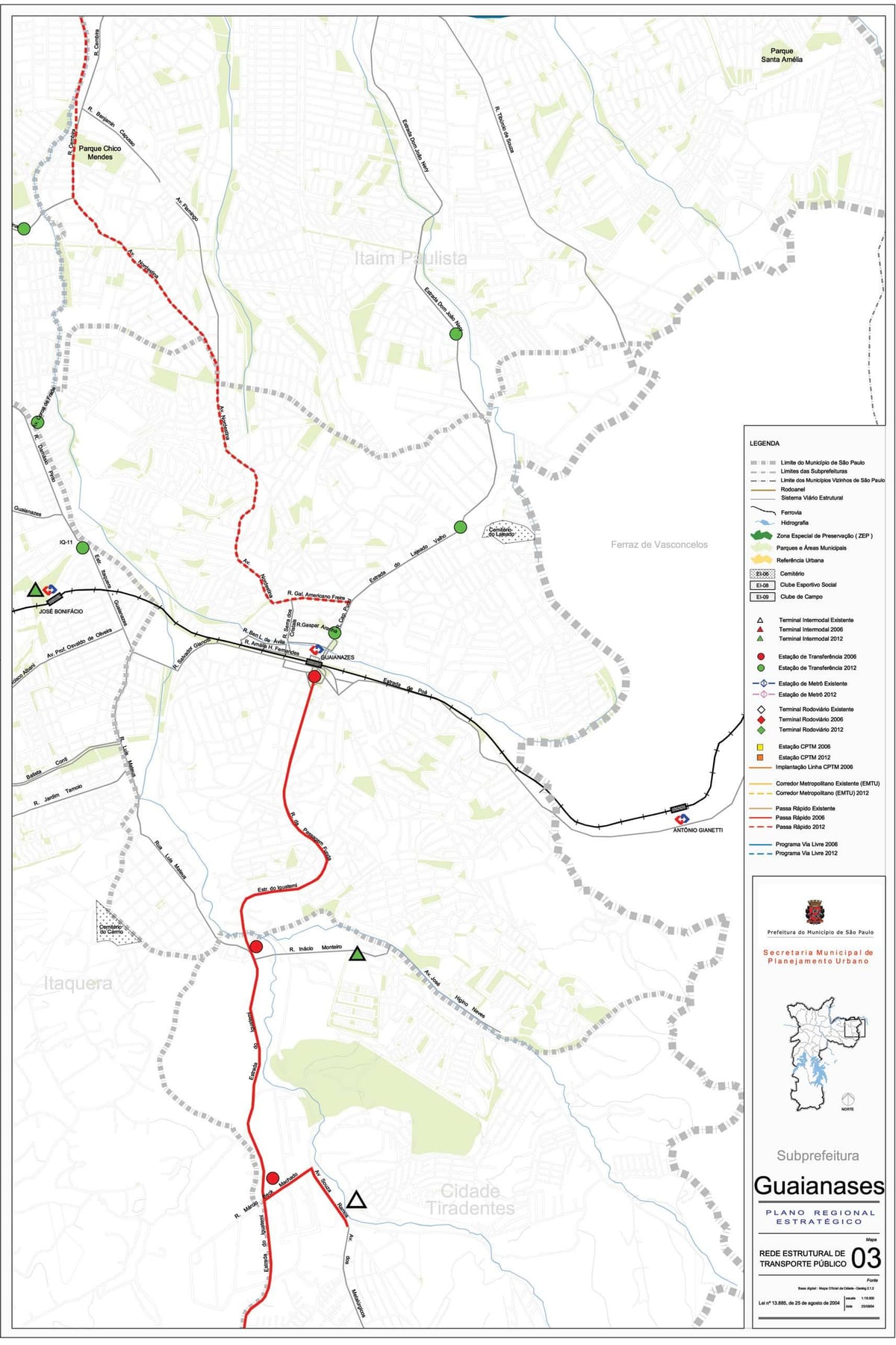 Žemėlapis Guaianases San Paulas - Viešasis transportas