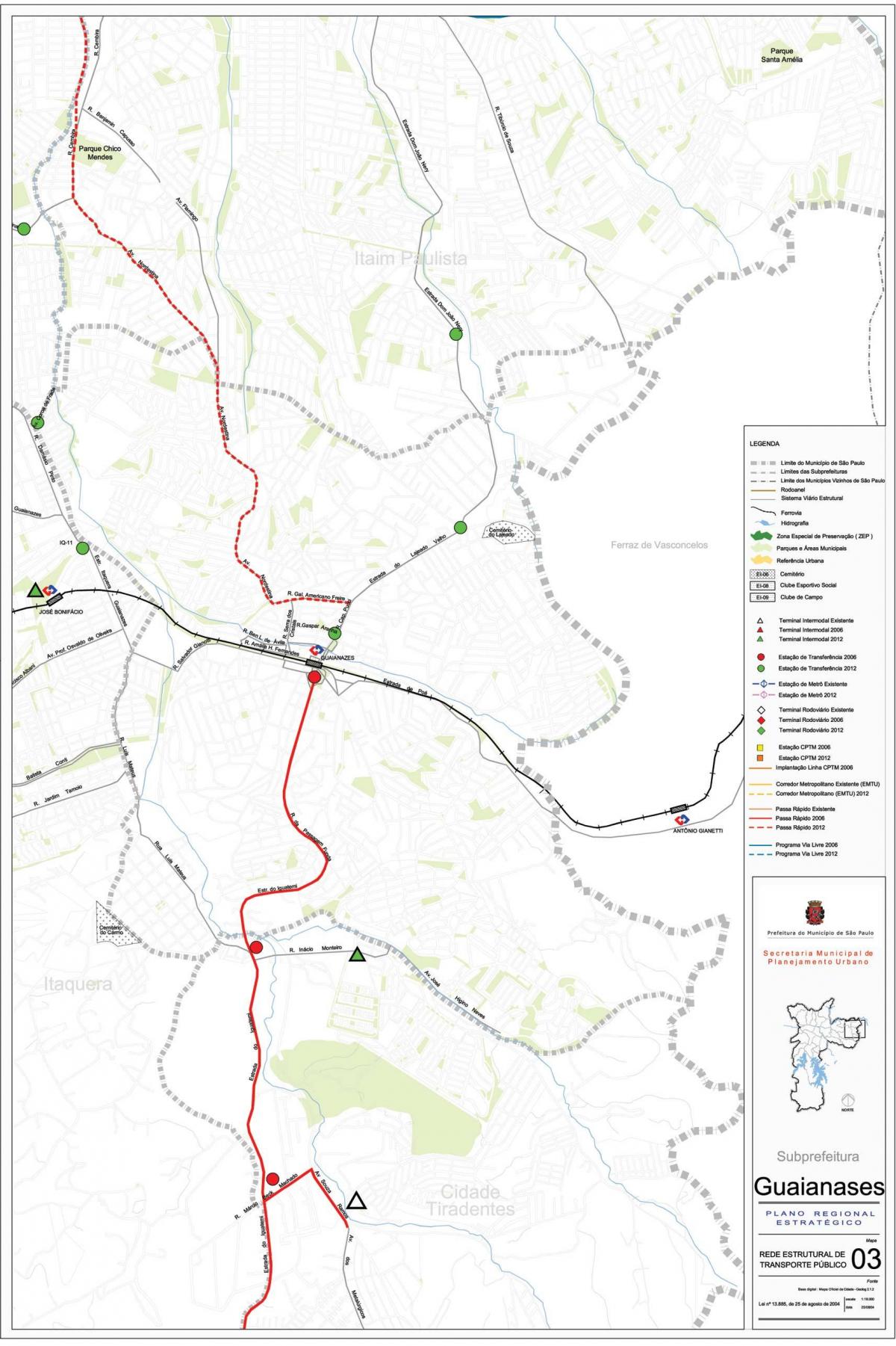 Žemėlapis Guaianases San Paulas - Viešasis transportas