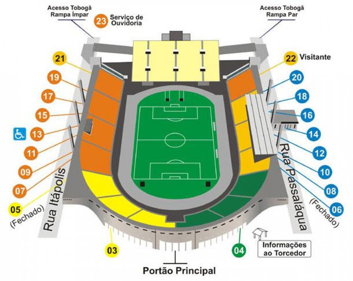 Žemėlapis Pacaembu San Paulo stadiono