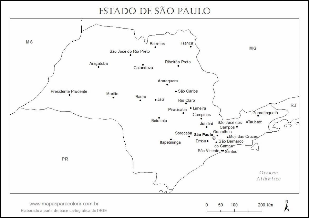 Žemėlapis San Paulo mergelės - pagrindiniai miestai