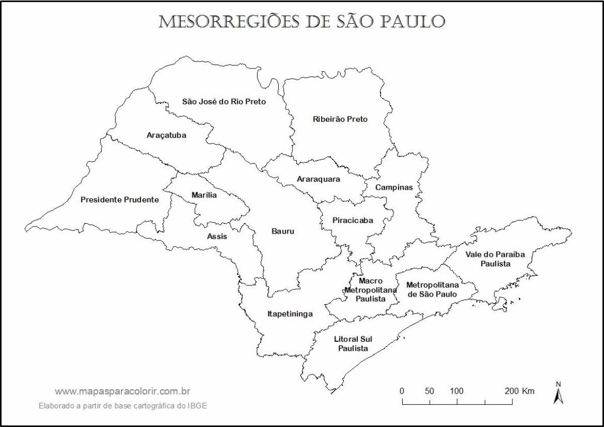 Žemėlapis San Paulo mergelės - regionų pavadinimai
