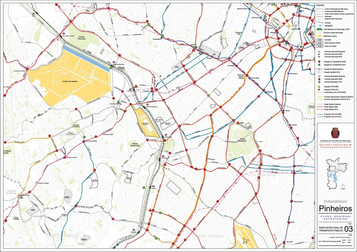 Žemėlapis San Paulo Pinheiros - Viešasis transportas