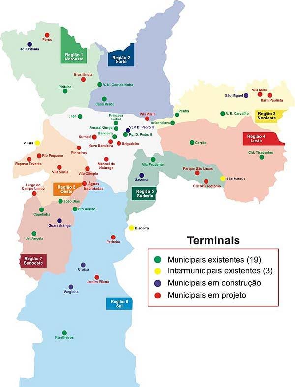 Žemėlapis terminalus, autobusų São Paulo