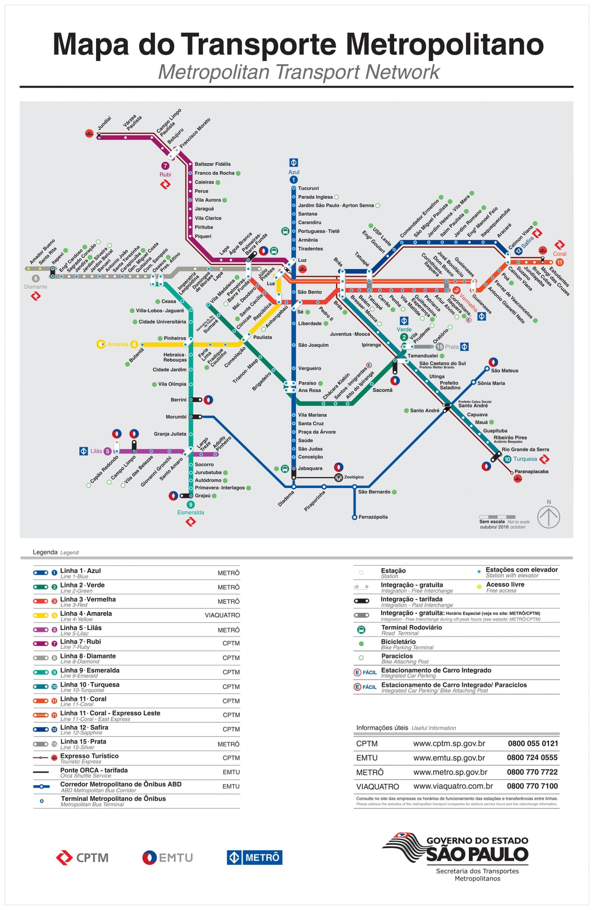 Žemėlapis iš transporto San Paulas - EMTU/SP - metro - CPTM