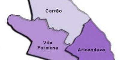 Žemėlapis Aricanduva-Vila Formosa sub-prefektūros