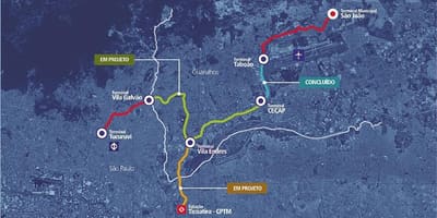 Žemėlapis corredor Metropolitano Guarulhos - Tucuruvi