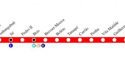Žemėlapis San Paulo metro - Linija, 3 - Raudona