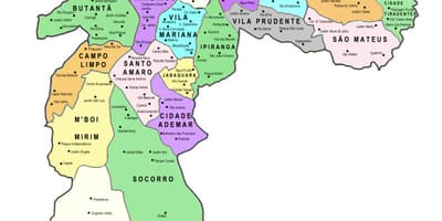 Žemėlapis sub-prefektūros São Paulo